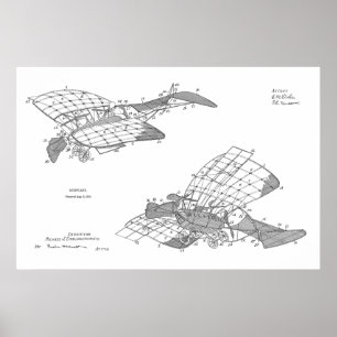 Impresión de dibujo de patente de avión de 1912