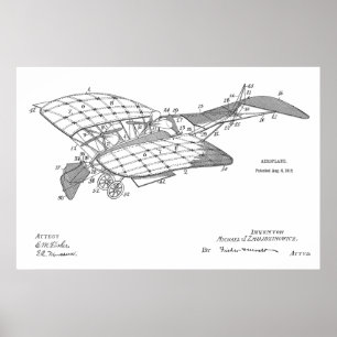 Impresión de dibujo de patente de avión de 1912