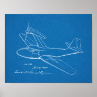 Impresión de dibujo de patente de avión de 1951 de