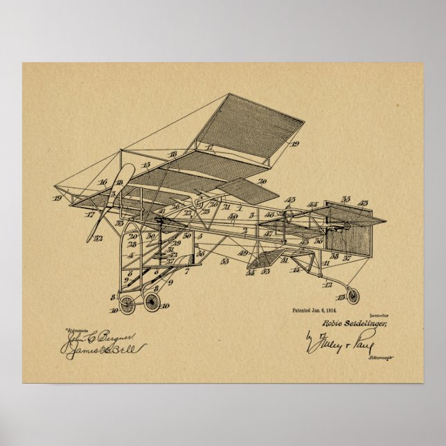 Impresión de dibujo de patente de avión de antigüe (Frente)