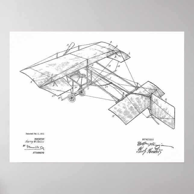 Impresión de dibujo de patente de avión de antigüe (Frente)