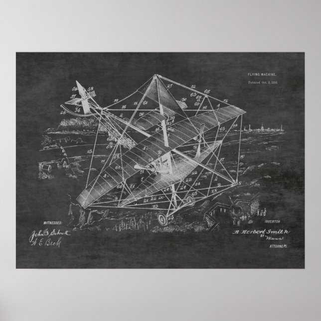 Impresión de dibujo de patente de avión de antigüe (Frente)