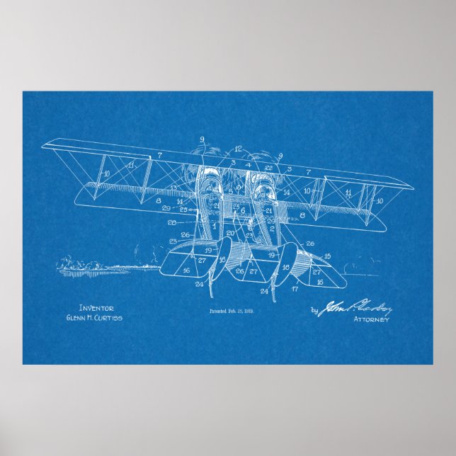 Impresión de dibujo de patente de avión de Biplane (Frente)