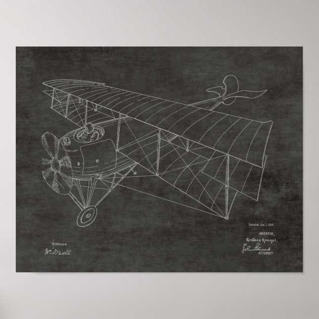 Impresión de dibujo de patente de avión de Biplane (Frente)