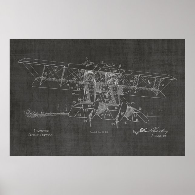 Impresión de dibujo de patente de avión de Biplane (Frente)