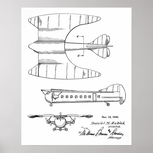 Impresión de dibujo de patente de avión de pasajer (Frente)
