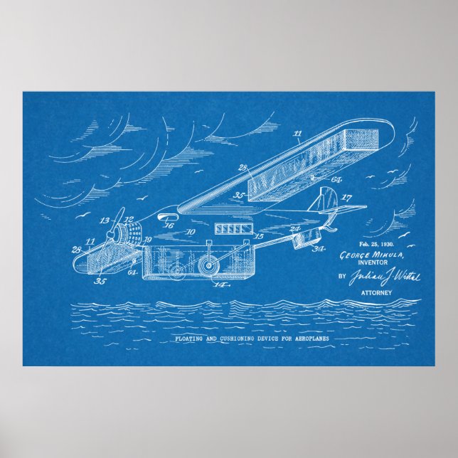 Impresión de dibujo de patente de avión de segurid (Frente)