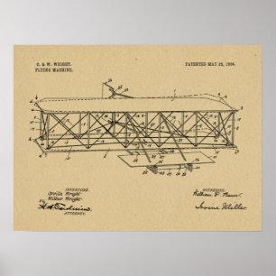 Impresión de dibujo de patente de avión de Wright 