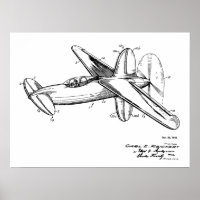 Impresión de dibujo de patente de avión Pusher de 