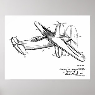 Impresión de dibujo de patente de avión Pusher de 
