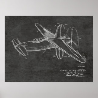 Impresión de dibujo de patente de avión Pusher de 
