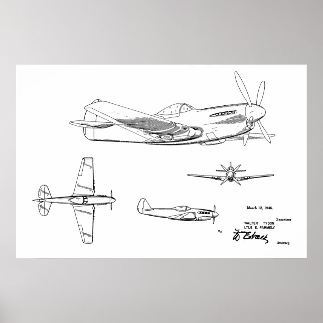 Impresión de dibujo de patente de avión WW2 de 194 (Frente)