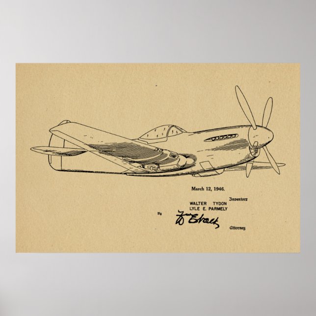Impresión de dibujo de patente de avión WW2 de 194 (Frente)