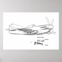 Impresión de dibujo de patente de avión WW2 de 194