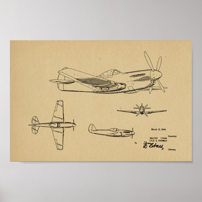 Impresión de dibujo de patente de avión WW2 de 194 (Frente)