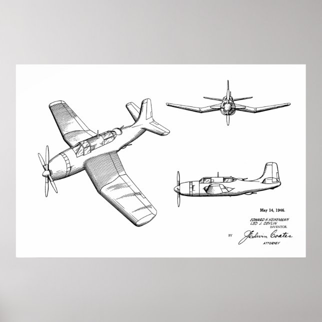 Impresión de dibujo de patente de avión WW2 de 194 (Frente)