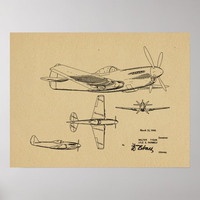 Impresión de dibujo de patente de avión WW2 de 194 (Frente)