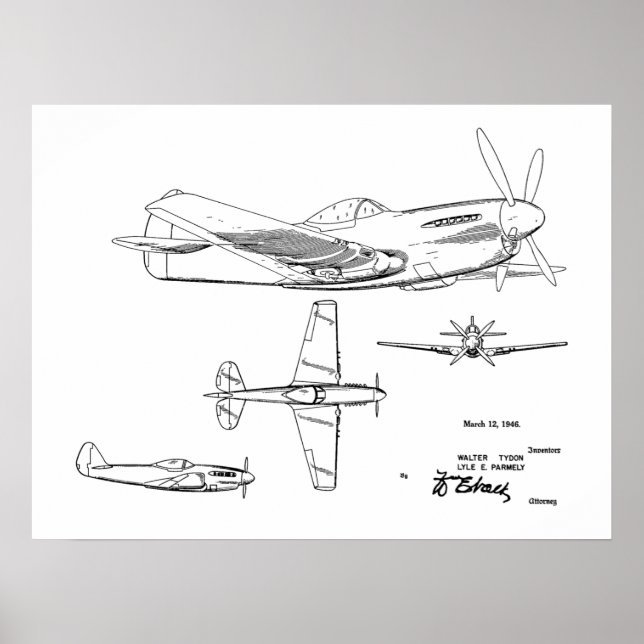 Impresión de dibujo de patente de avión WW2 de 194 (Frente)