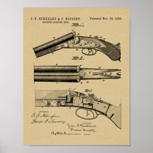 Impresión de dibujo de patente de escopeta de 1883