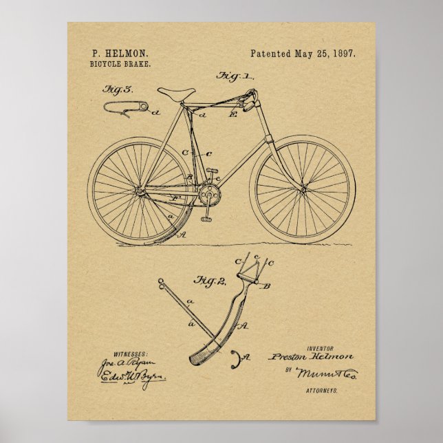 Impresión de dibujo de patente de freno de bicicle (Frente)