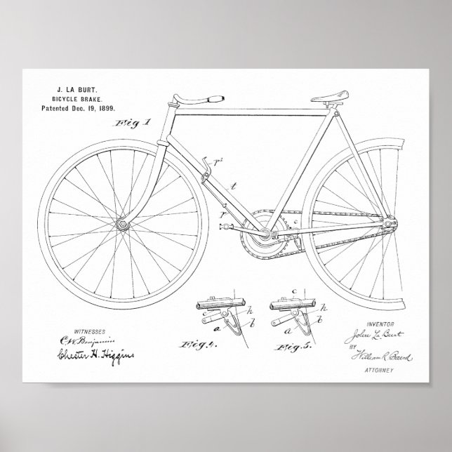 Impresión de dibujo de patente de freno de bicicle (Frente)