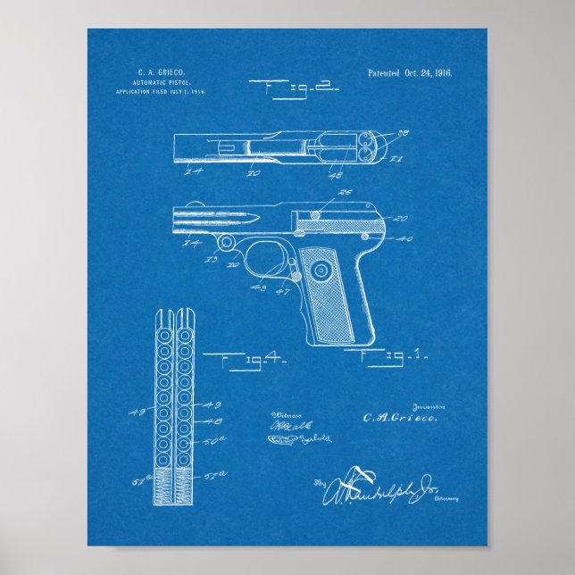Impresión de dibujo de patente de pistola automáti (Frente)