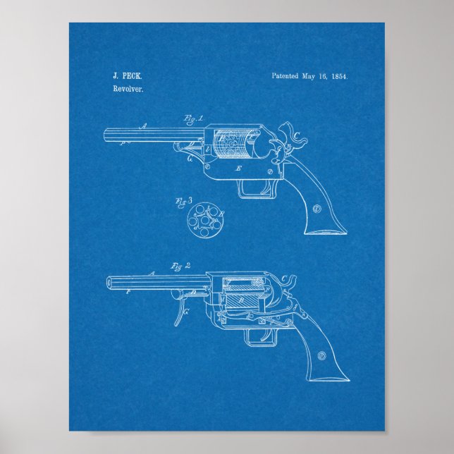 Impresión de dibujo de patente de pistola de 1854 (Frente)