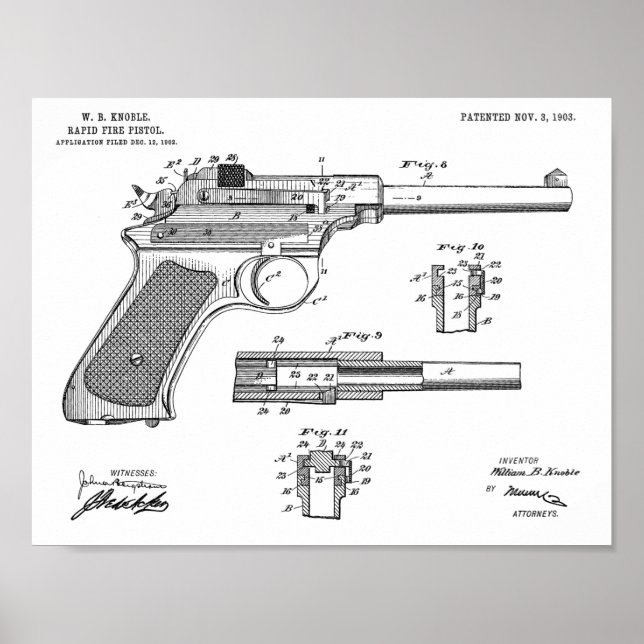 Impresión de dibujo de patente de pistola de fuego (Frente)
