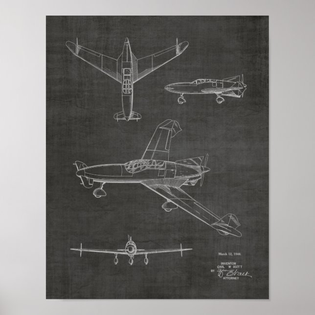 Impresión de dibujo de patentes de aeronaves de pr (Frente)