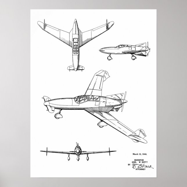 Impresión de dibujo de patentes de aeronaves de pr (Frente)