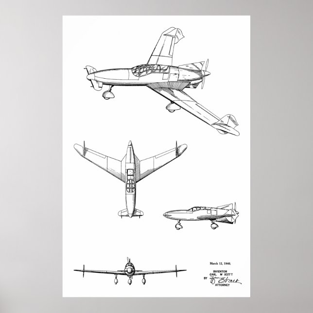 Impresión de dibujo de patentes de aeronaves de pr (Frente)