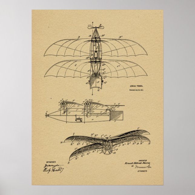 Impresión de dibujo de patentes de aviones de époc (Frente)