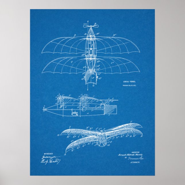 Impresión de dibujo de patentes de aviones de époc (Frente)