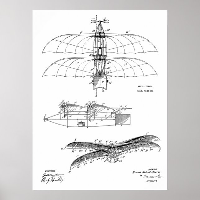 Impresión de dibujo de patentes de aviones de époc (Frente)