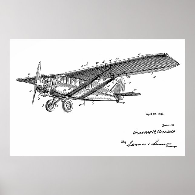 Impresión de dibujo de patentes de aviones de époc (Frente)