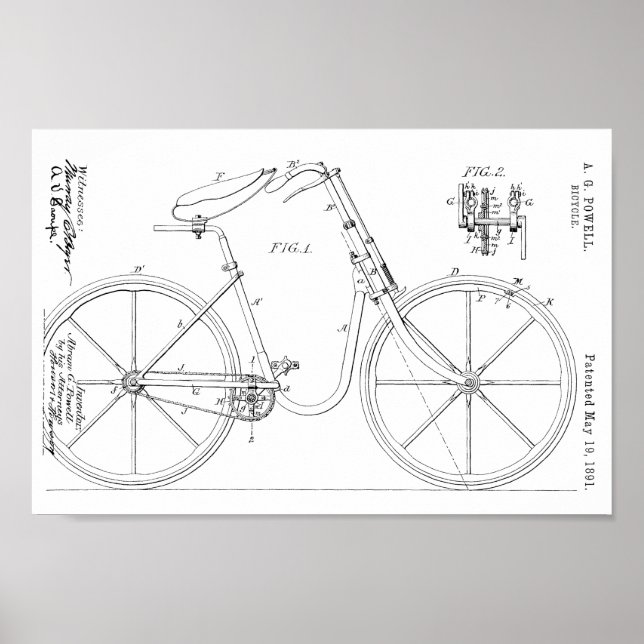 Impresión de dibujo de patentes de bicicletas de 1 (Frente)