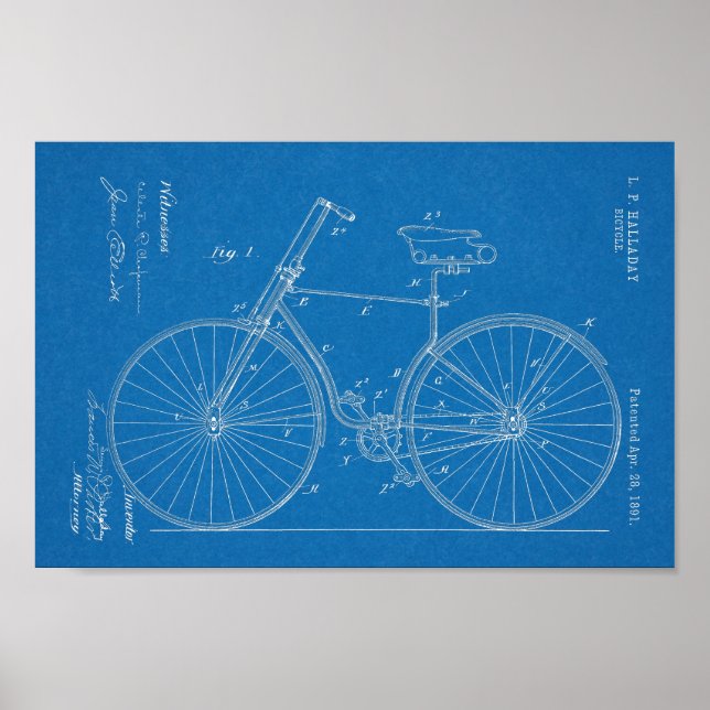 Impresión de dibujo de patentes de bicicletas de 1 (Frente)