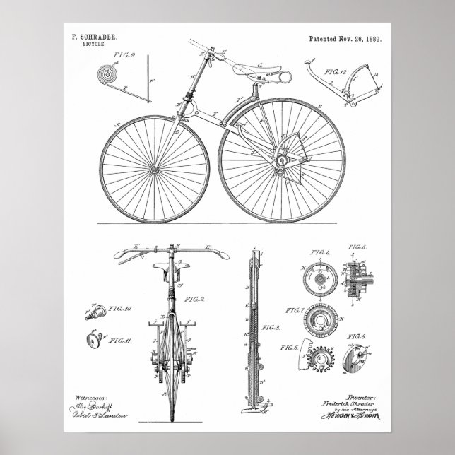 Impresión de dibujo de patentes de bicicletas sin  (Frente)
