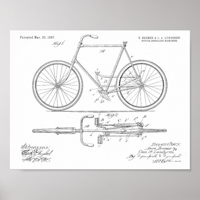Impresión de dibujo de patentes de bicicletas sin  (Frente)