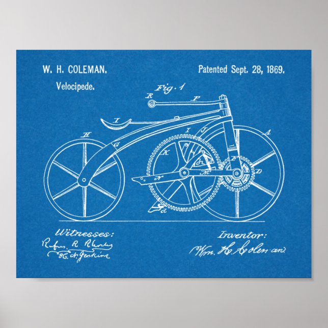 Impresión de dibujo de patentes de bicicletas sin  (Frente)