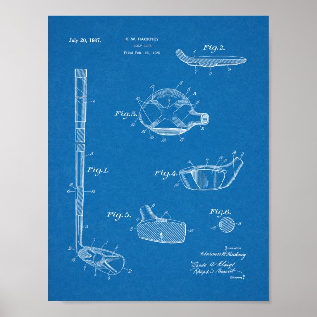 Impresión de dibujo de patentes de club de golf de (Frente)