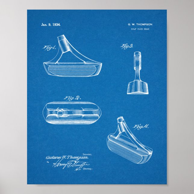 Impresión de dibujo del club de golf Putter 1934 (Frente)