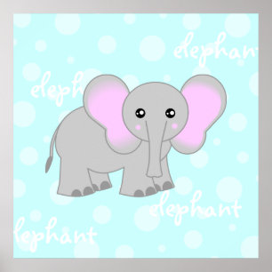 Impresión de elefante azul claro/gris bebé elefant