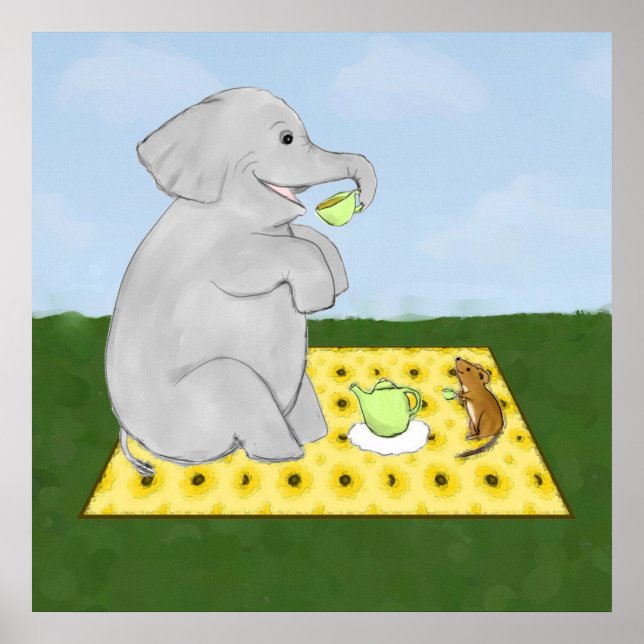 Impresión de elefante de Fiesta de té y Poster de  (Frente)