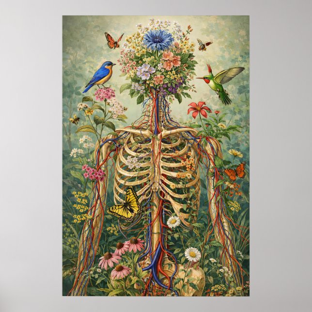 Impresión de esqueleto de anatomía floral, natural (Frente)