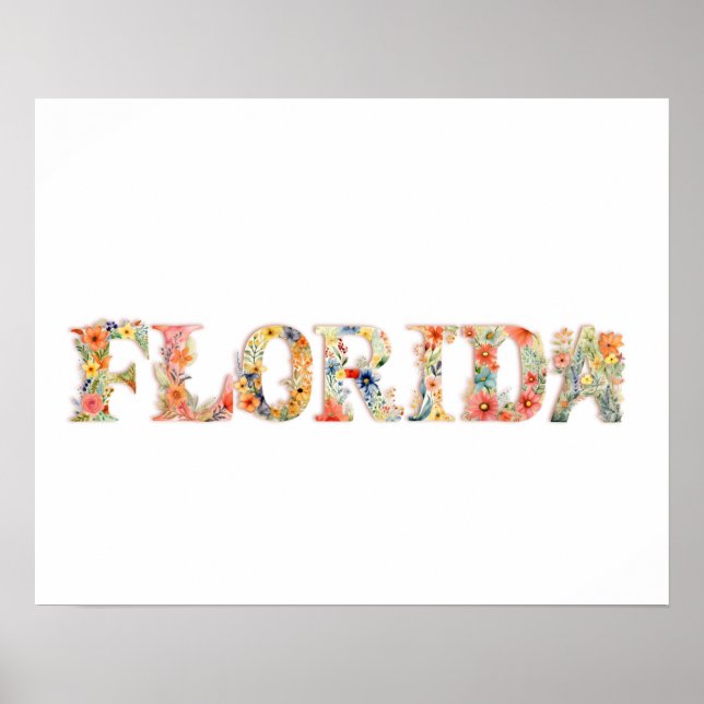 Impresión de estado de letra floral (FLORIDA) (Frente)