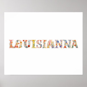 Impresión de estado de letra floral (LOUISIANA)