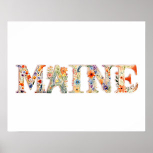 Impresión de estado de letra floral (Maine)