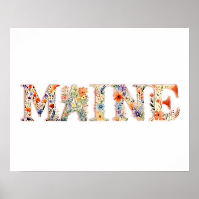 Impresión de estado de letra floral (Maine) (Frente)