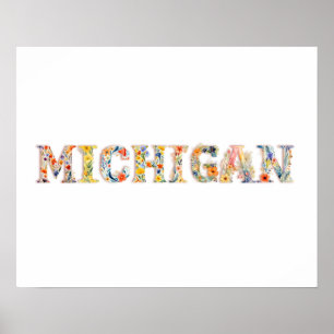 Impresión de estado de letra floral (Michigan)